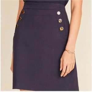 Ann Taylor Navy Mini Skirt with button Size 0 NWT